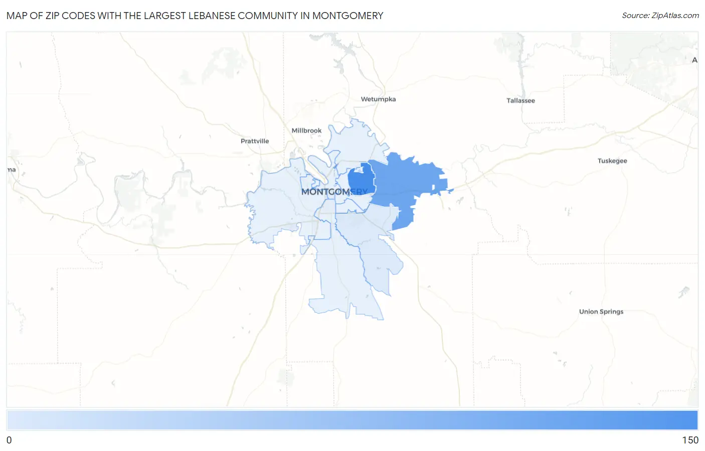 Zip Codes with the Largest Lebanese Community in Montgomery Map
