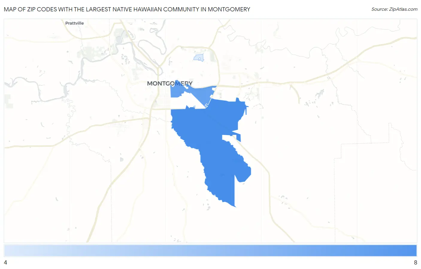 Zip Codes with the Largest Native Hawaiian Community in Montgomery Map