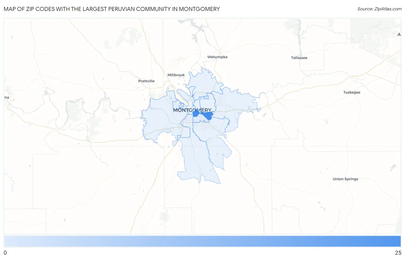 Zip Codes with the Largest Peruvian Community in Montgomery Map