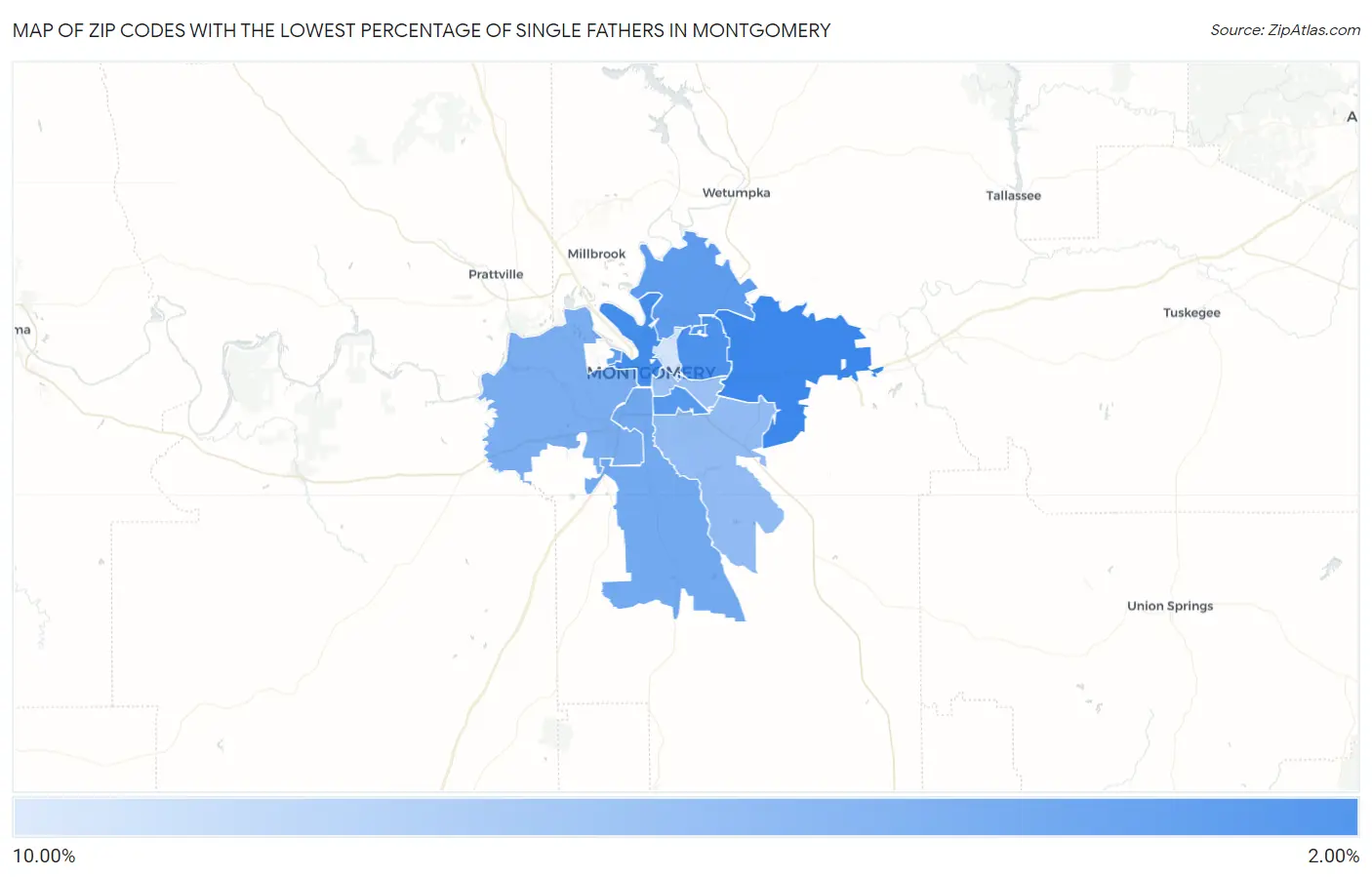Zip Codes with the Lowest Percentage of Single Fathers in Montgomery Map