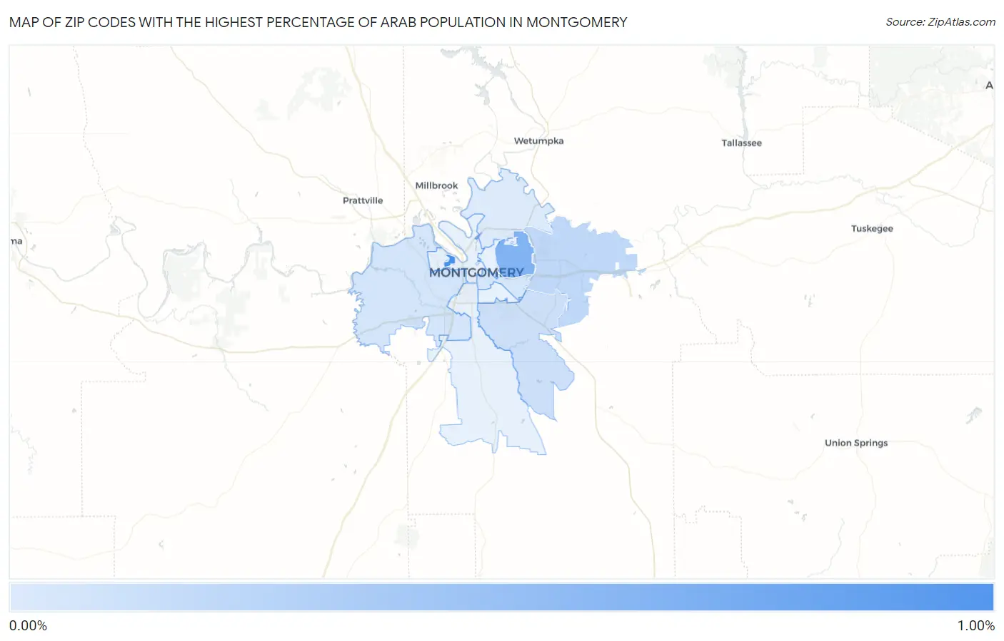 Zip Codes with the Highest Percentage of Arab Population in Montgomery Map