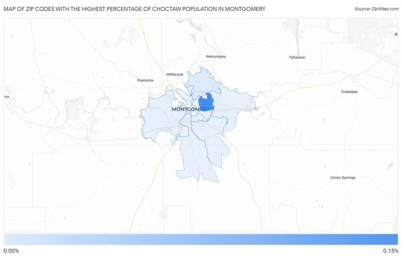 Zip Codes with the Highest Percentage of Choctaw Population in Montgomery Map