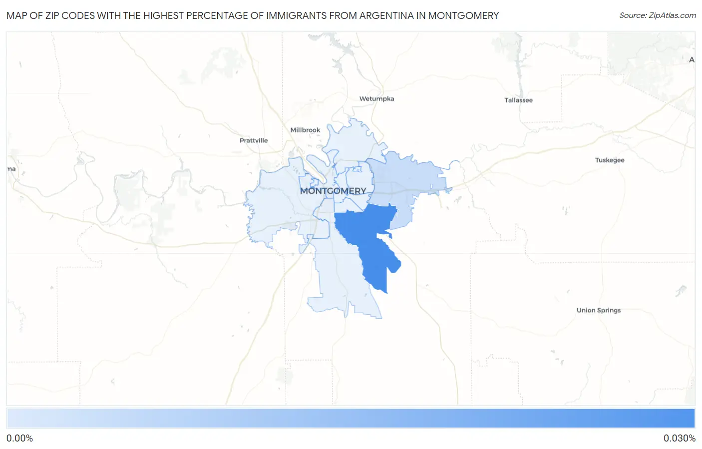 Zip Codes with the Highest Percentage of Immigrants from Argentina in Montgomery Map