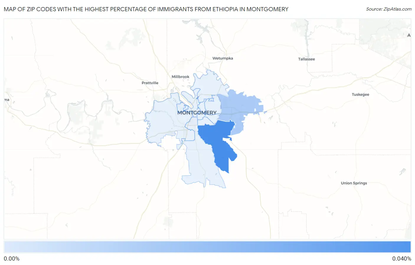 Zip Codes with the Highest Percentage of Immigrants from Ethiopia in Montgomery Map
