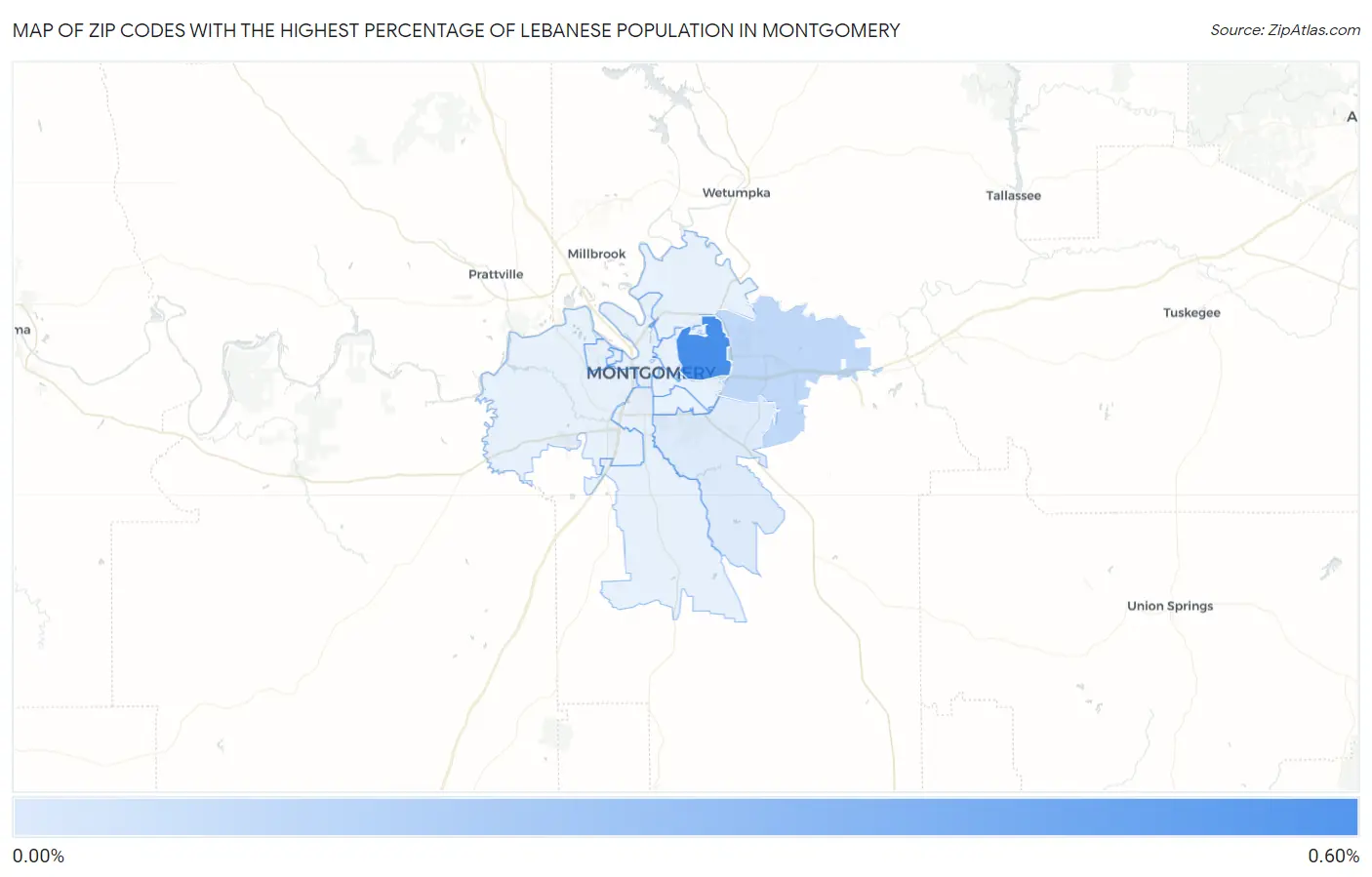 Zip Codes with the Highest Percentage of Lebanese Population in Montgomery Map