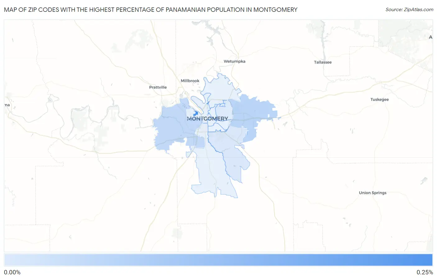 Zip Codes with the Highest Percentage of Panamanian Population in Montgomery Map