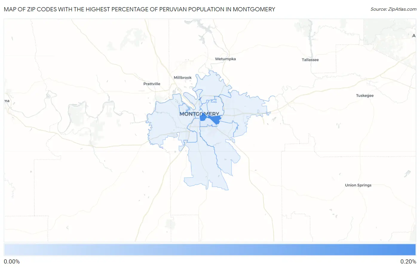 Zip Codes with the Highest Percentage of Peruvian Population in Montgomery Map
