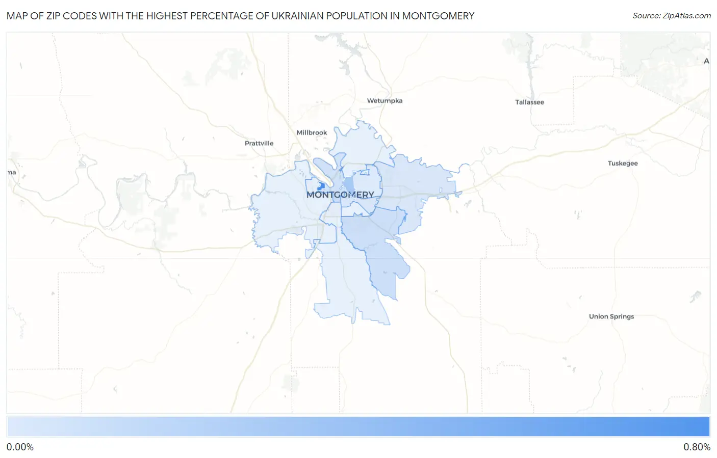 Zip Codes with the Highest Percentage of Ukrainian Population in Montgomery Map