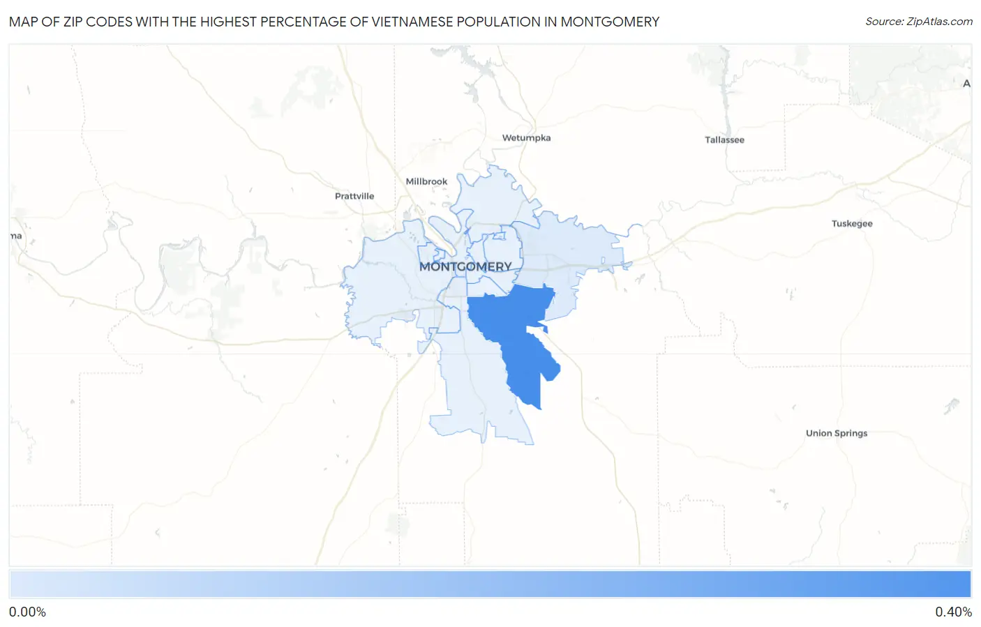 Zip Codes with the Highest Percentage of Vietnamese Population in Montgomery Map