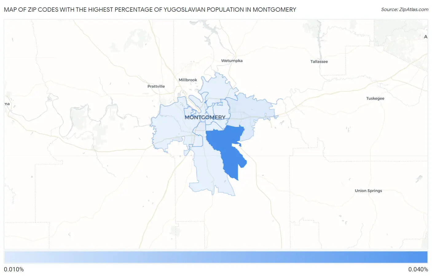 Zip Codes with the Highest Percentage of Yugoslavian Population in Montgomery Map