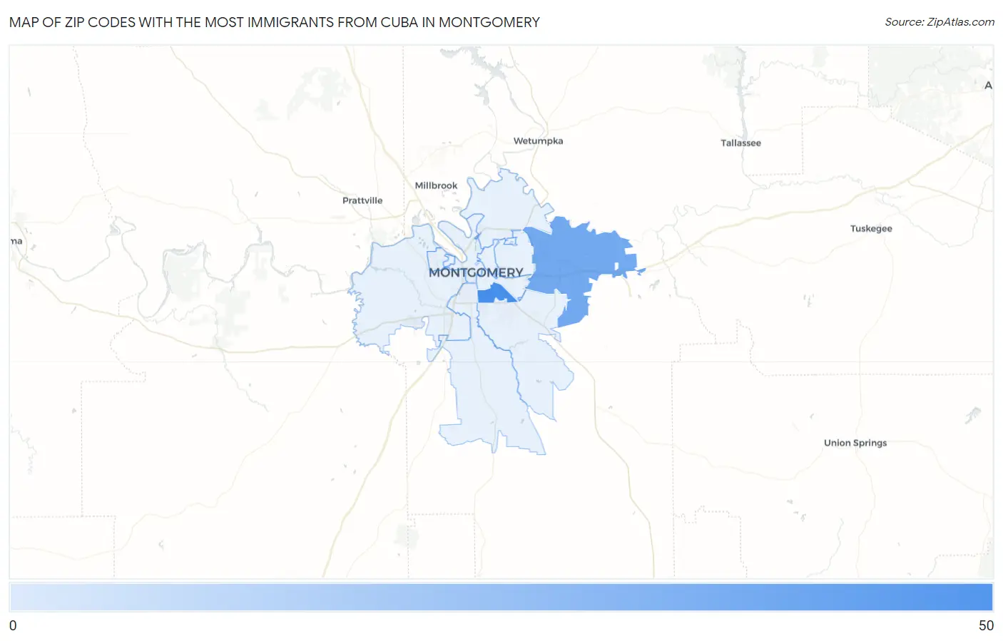 Zip Codes with the Most Immigrants from Cuba in Montgomery Map