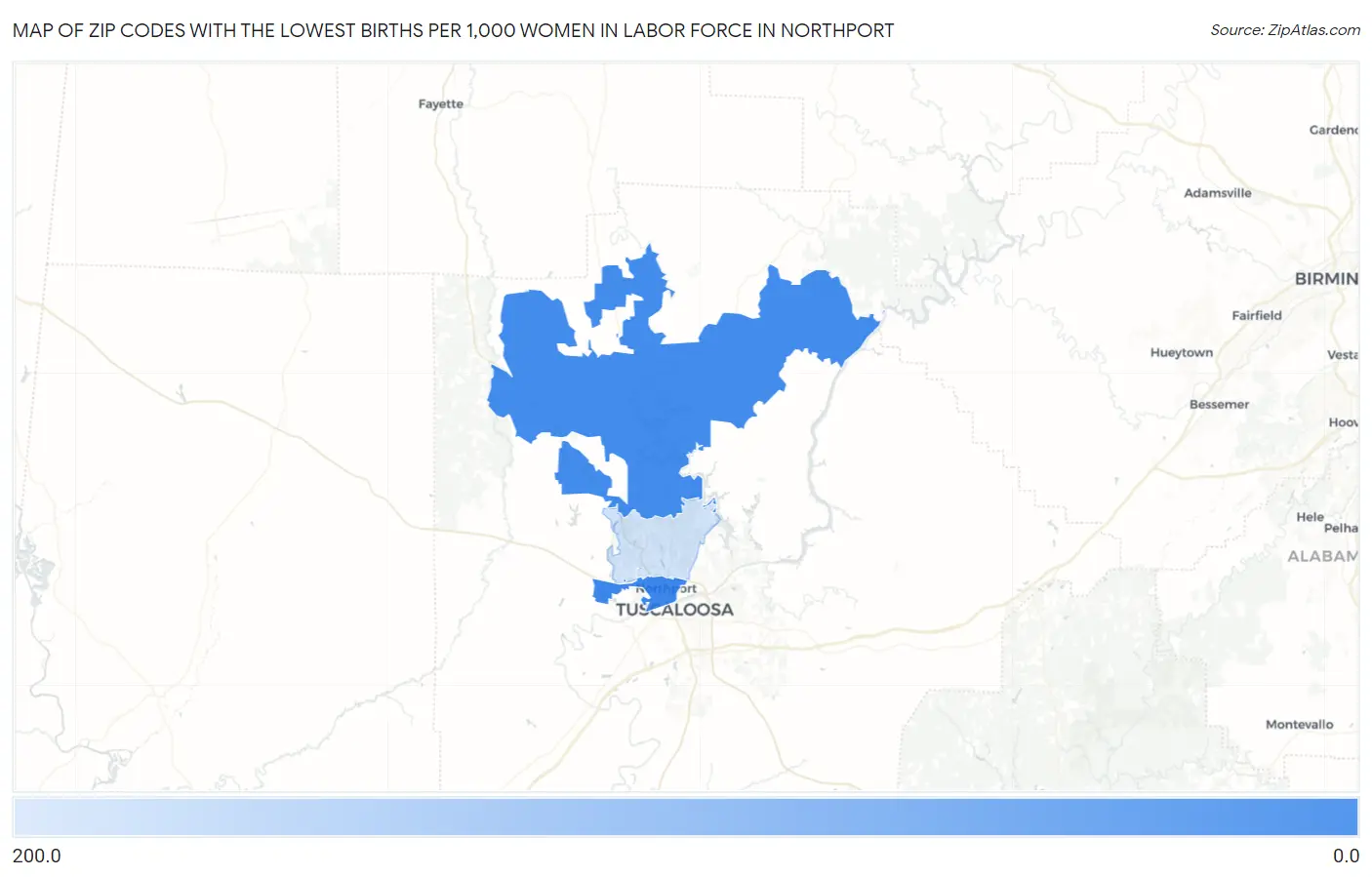 Zip Codes with the Lowest Births per 1,000 Women in Labor Force in Northport Map