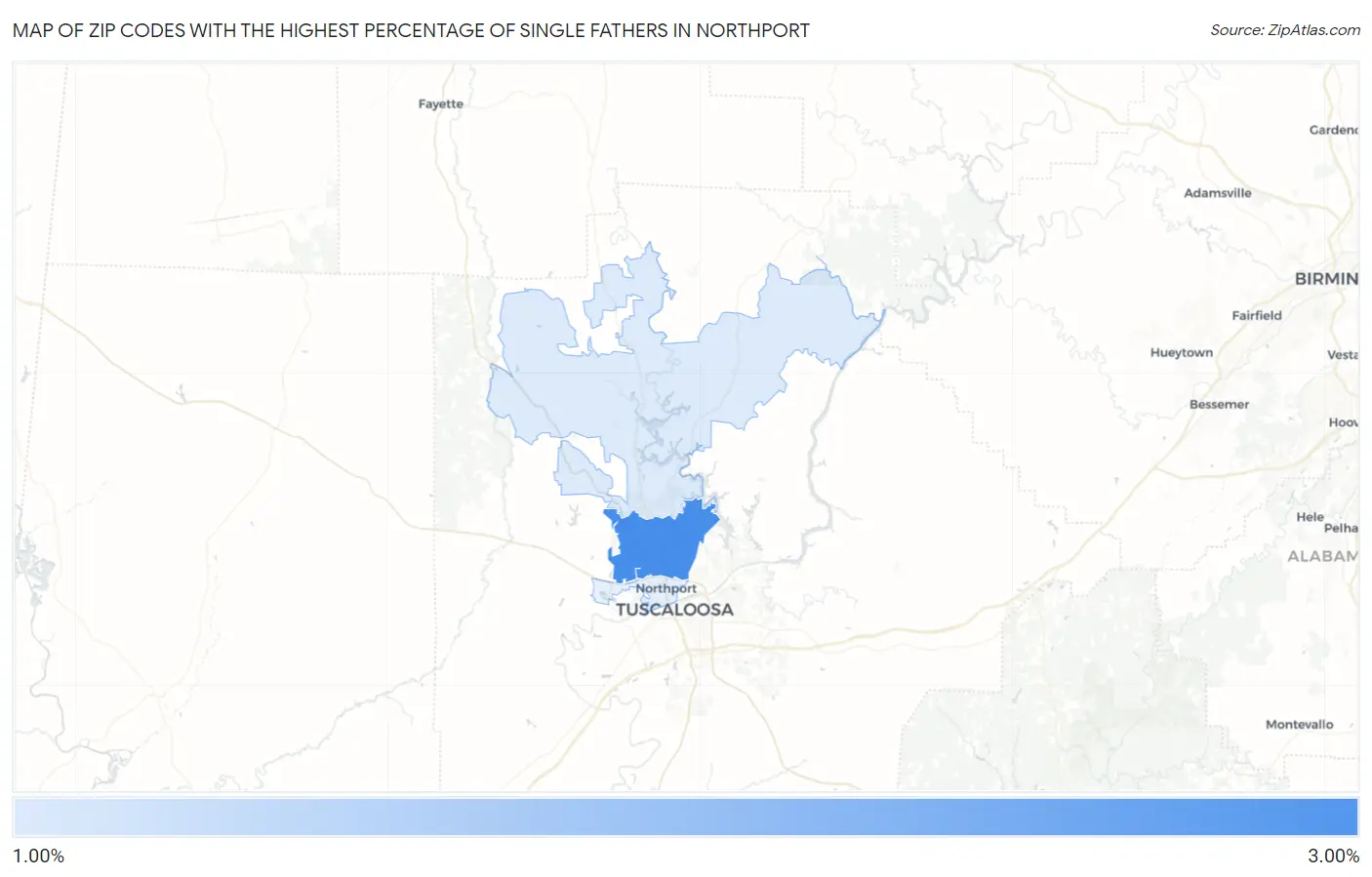 Zip Codes with the Highest Percentage of Single Fathers in Northport Map
