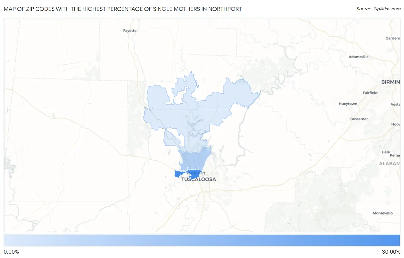 Zip Codes with the Highest Percentage of Single Mothers in Northport Map