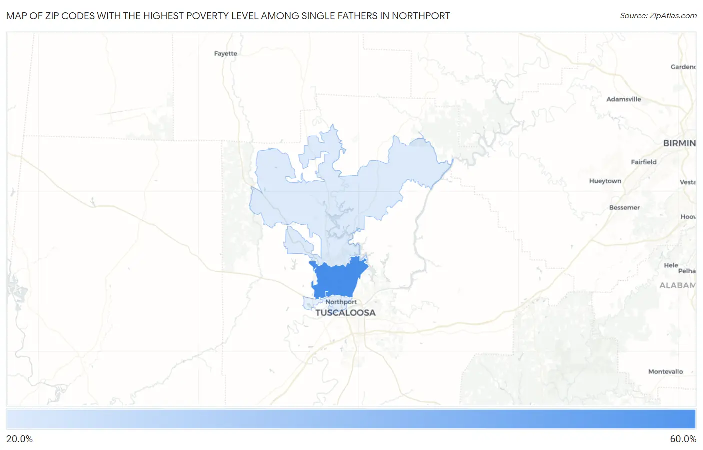Zip Codes with the Highest Poverty Level Among Single Fathers in Northport Map
