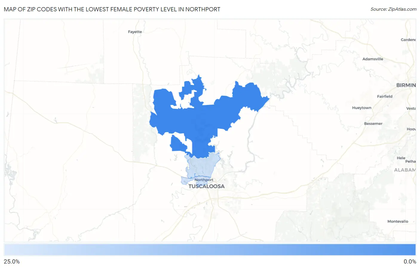 Zip Codes with the Lowest Female Poverty Level in Northport Map