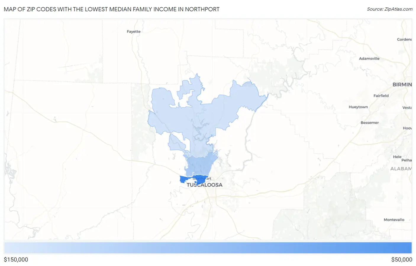 Zip Codes with the Lowest Median Family Income in Northport Map