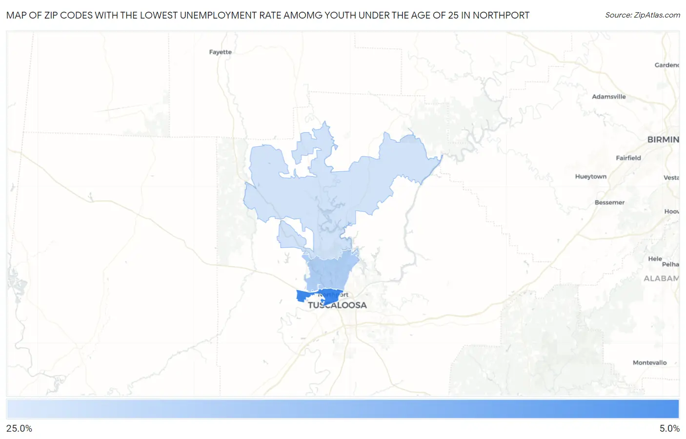 Zip Codes with the Lowest Unemployment Rate Amomg Youth Under the Age of 25 in Northport Map