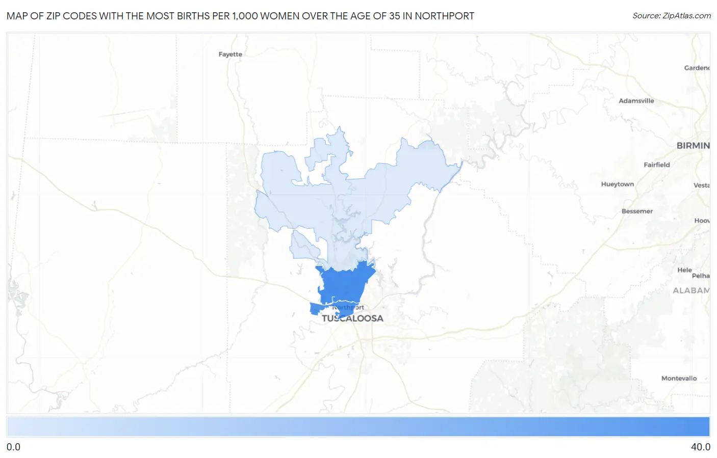 Zip Codes with the Most Births per 1,000 Women Over the Age of 35 in Northport Map
