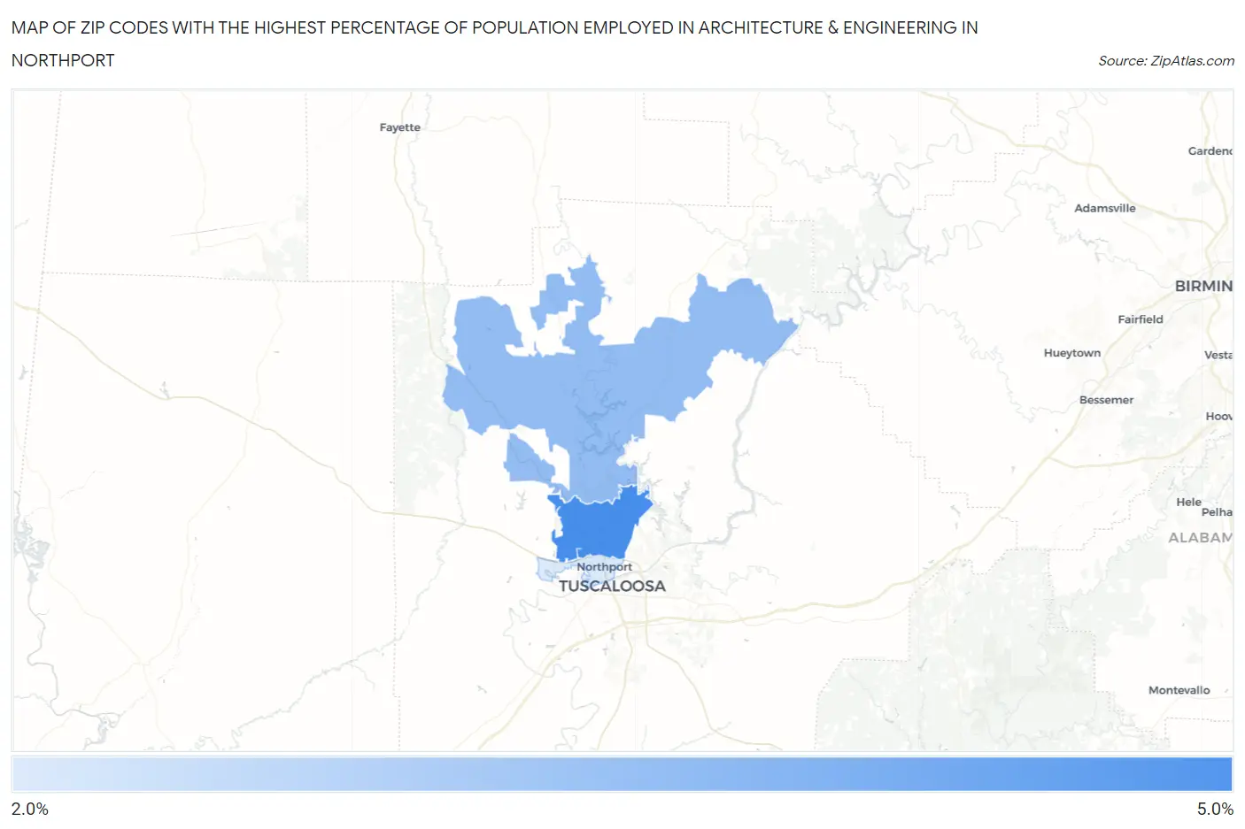 Zip Codes with the Highest Percentage of Population Employed in Architecture & Engineering in Northport Map