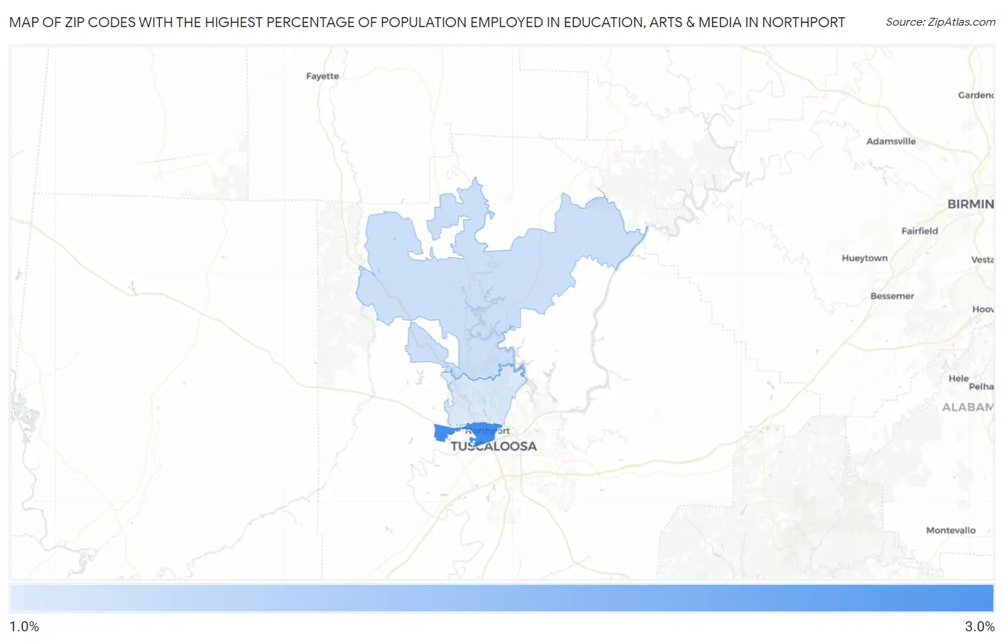 Zip Codes with the Highest Percentage of Population Employed in Education, Arts & Media in Northport Map