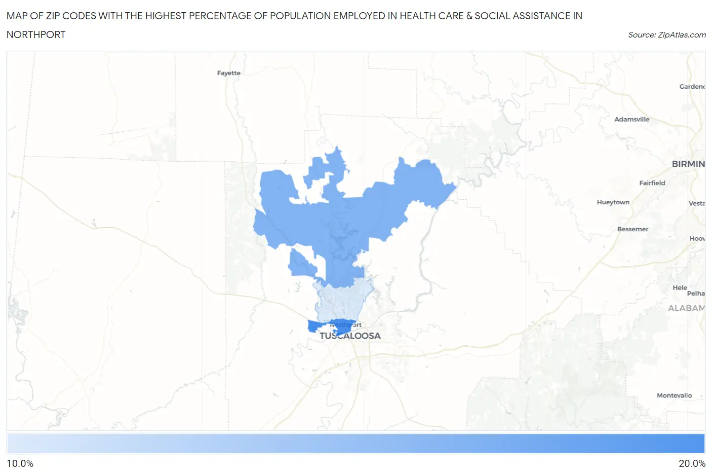 Zip Codes with the Highest Percentage of Population Employed in Health Care & Social Assistance in Northport Map