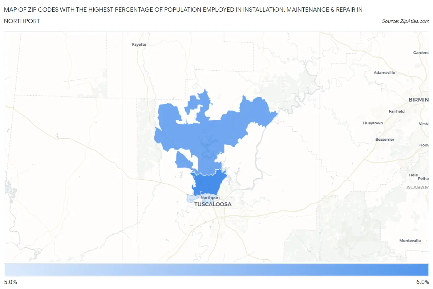 Zip Codes with the Highest Percentage of Population Employed in Installation, Maintenance & Repair in Northport Map