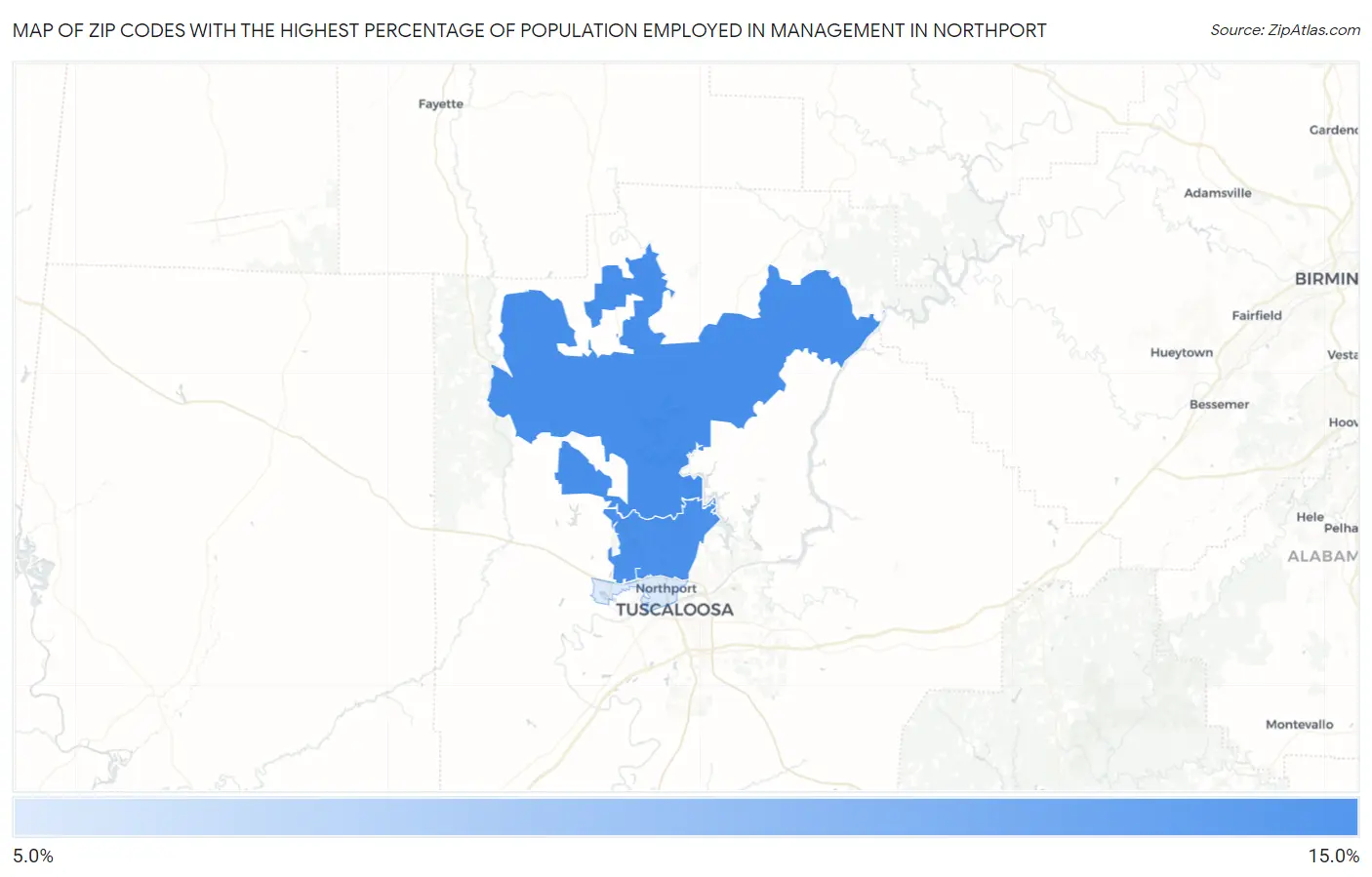 Zip Codes with the Highest Percentage of Population Employed in Management in Northport Map