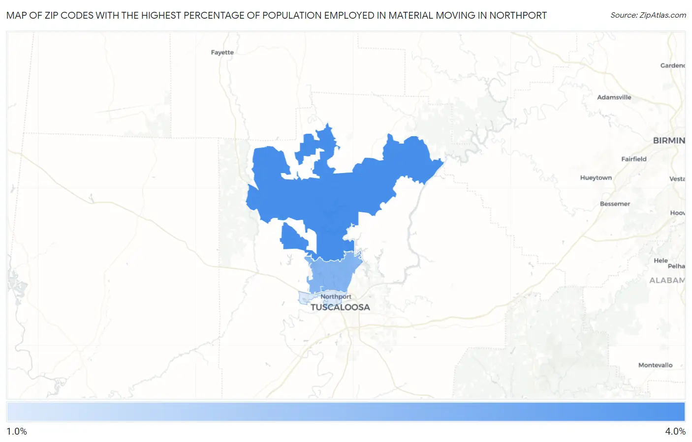 Zip Codes with the Highest Percentage of Population Employed in Material Moving in Northport Map