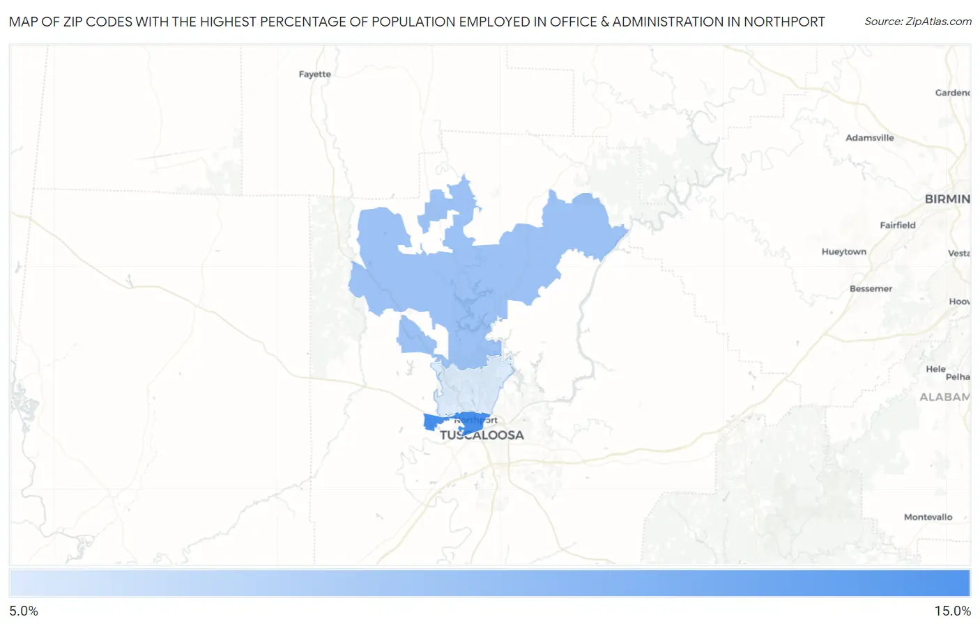 Zip Codes with the Highest Percentage of Population Employed in Office & Administration in Northport Map