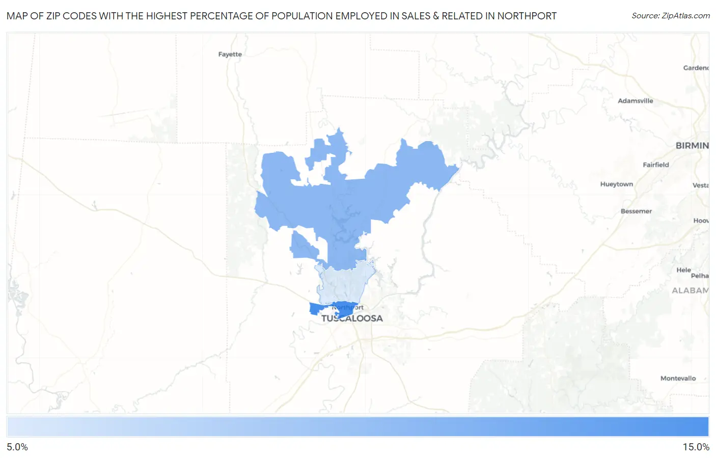 Zip Codes with the Highest Percentage of Population Employed in Sales & Related in Northport Map
