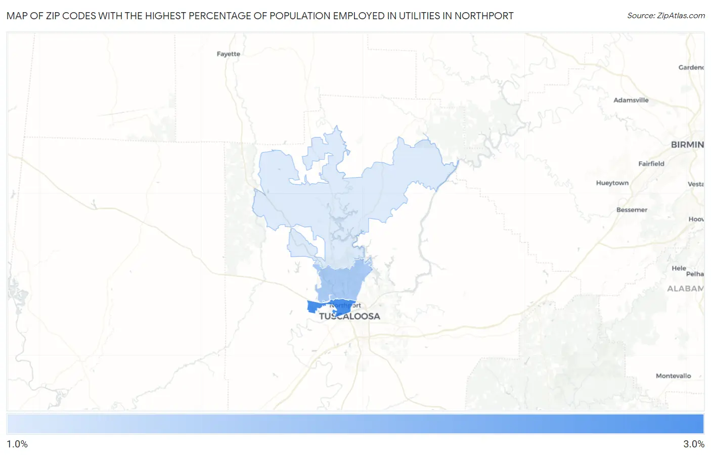 Zip Codes with the Highest Percentage of Population Employed in Utilities in Northport Map