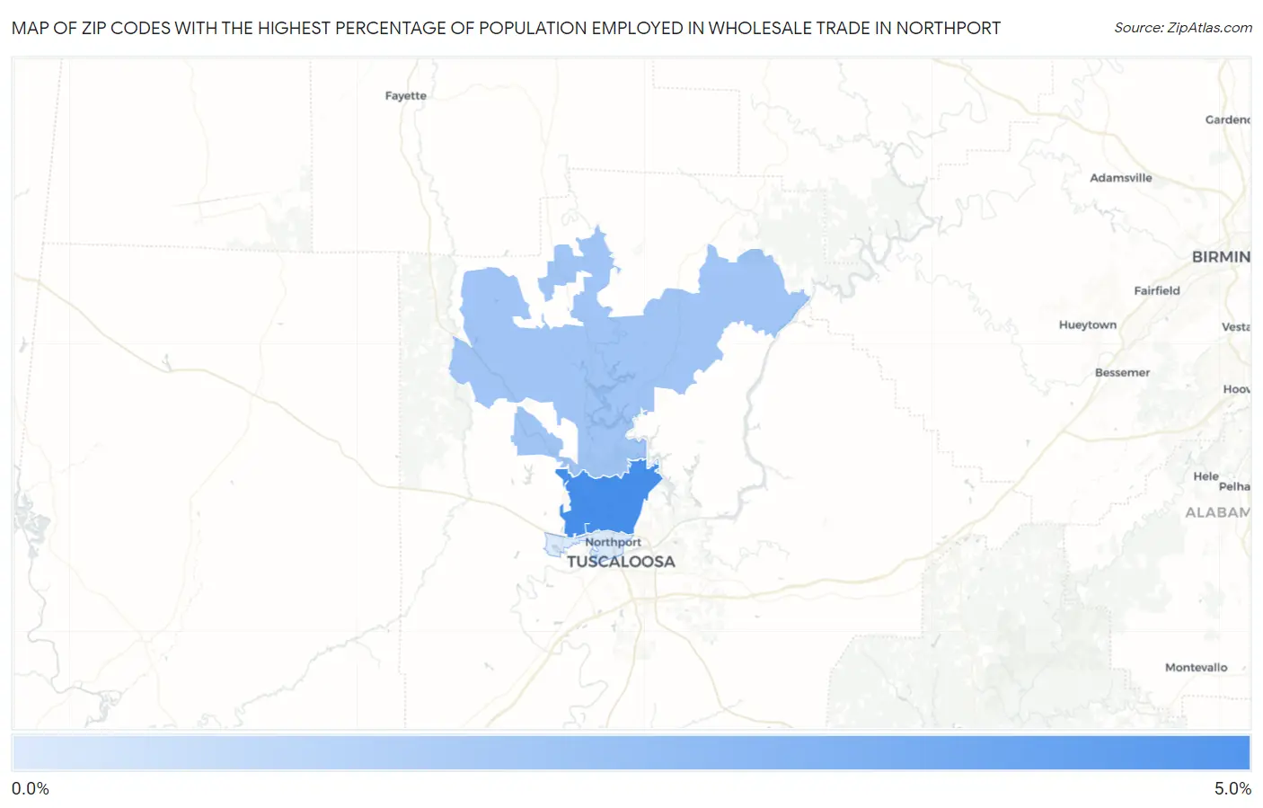 Zip Codes with the Highest Percentage of Population Employed in Wholesale Trade in Northport Map