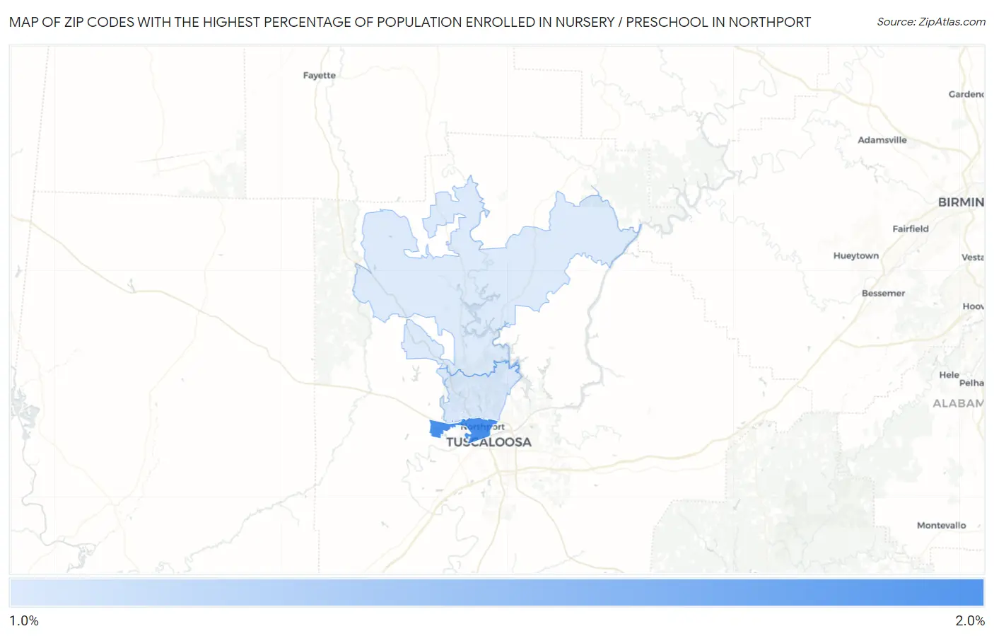 Zip Codes with the Highest Percentage of Population Enrolled in Nursery / Preschool in Northport Map