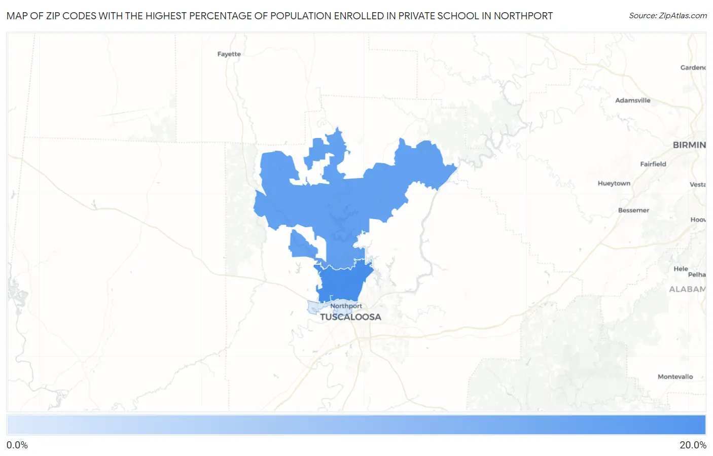 Zip Codes with the Highest Percentage of Population Enrolled in Private School in Northport Map
