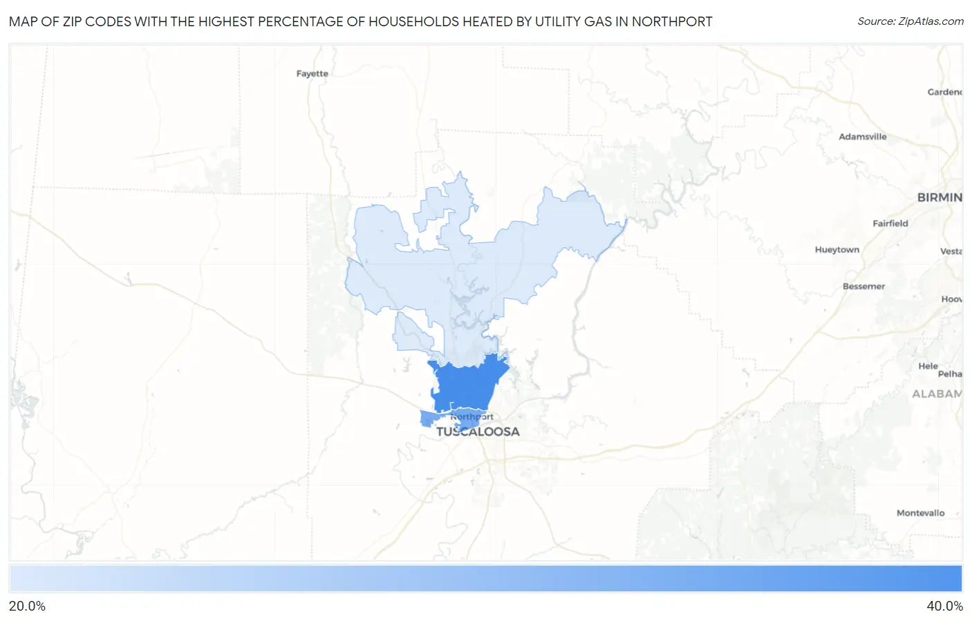 Zip Codes with the Highest Percentage of Households Heated by Utility Gas in Northport Map