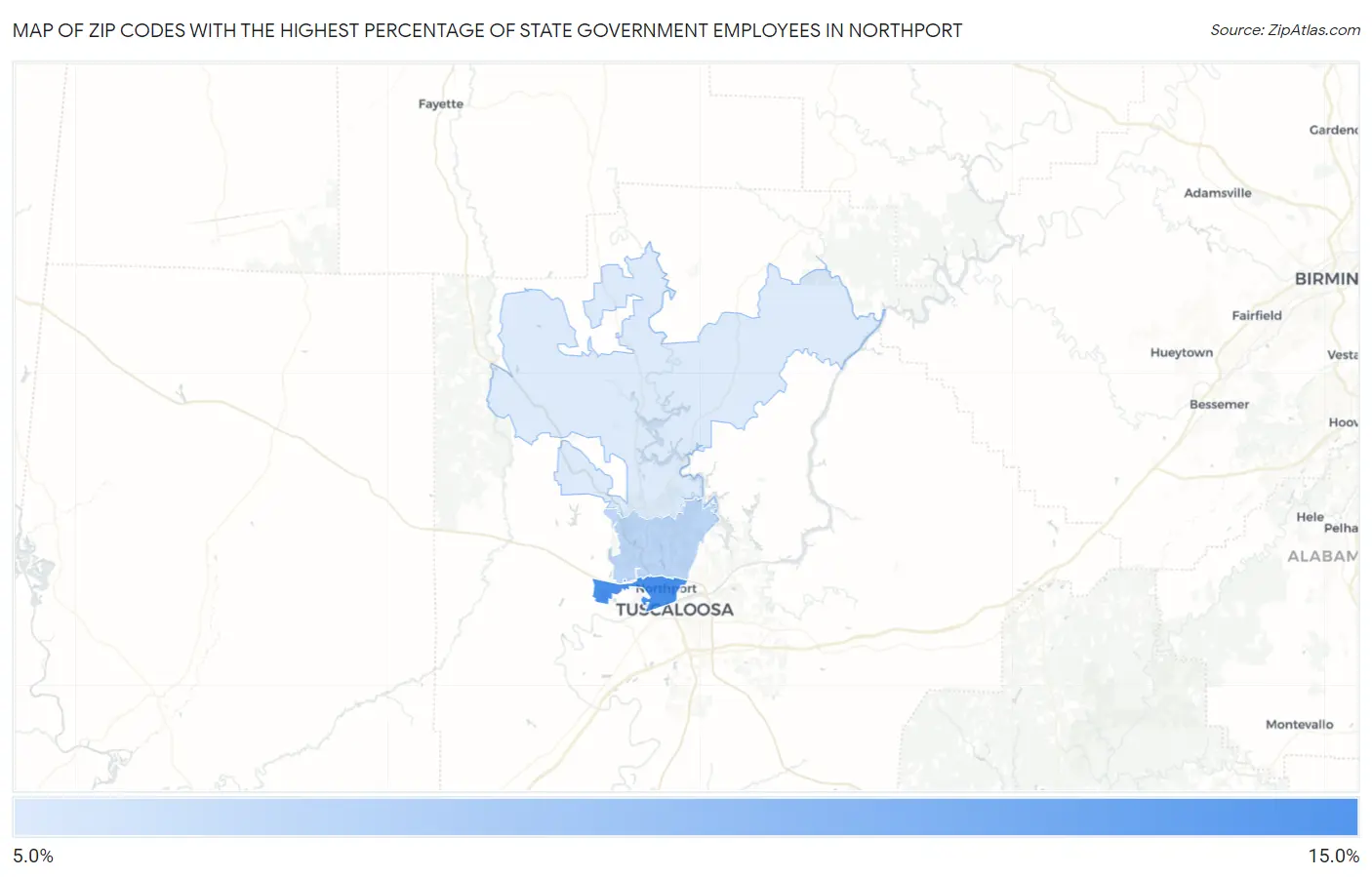 Zip Codes with the Highest Percentage of State Government Employees in Northport Map