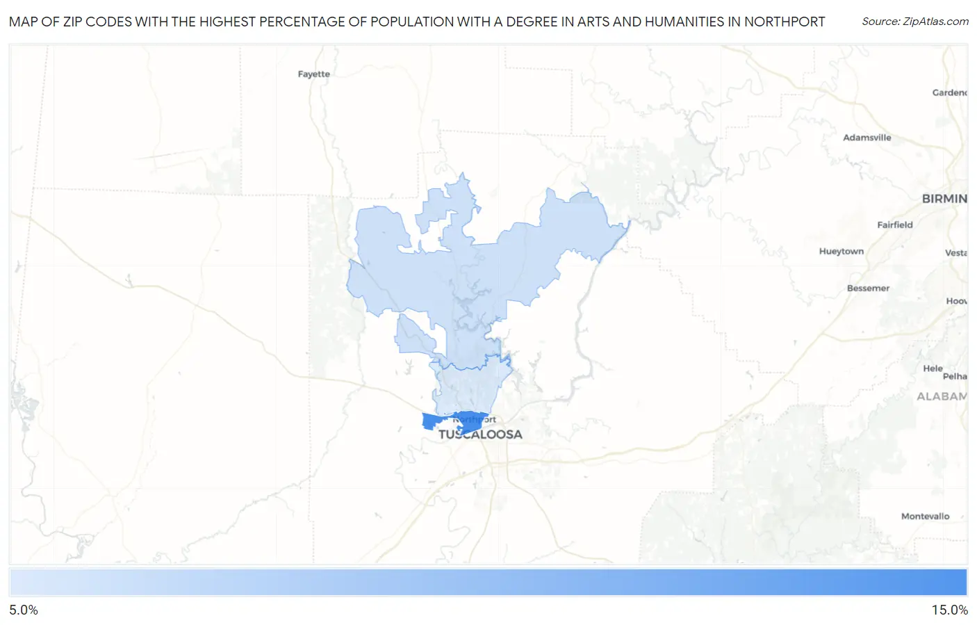 Zip Codes with the Highest Percentage of Population with a Degree in Arts and Humanities in Northport Map