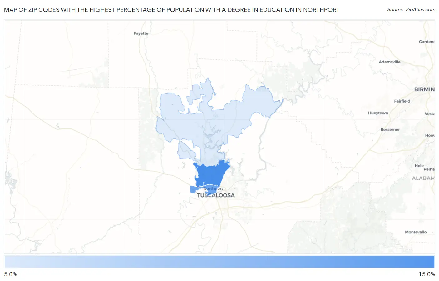 Zip Codes with the Highest Percentage of Population with a Degree in Education in Northport Map
