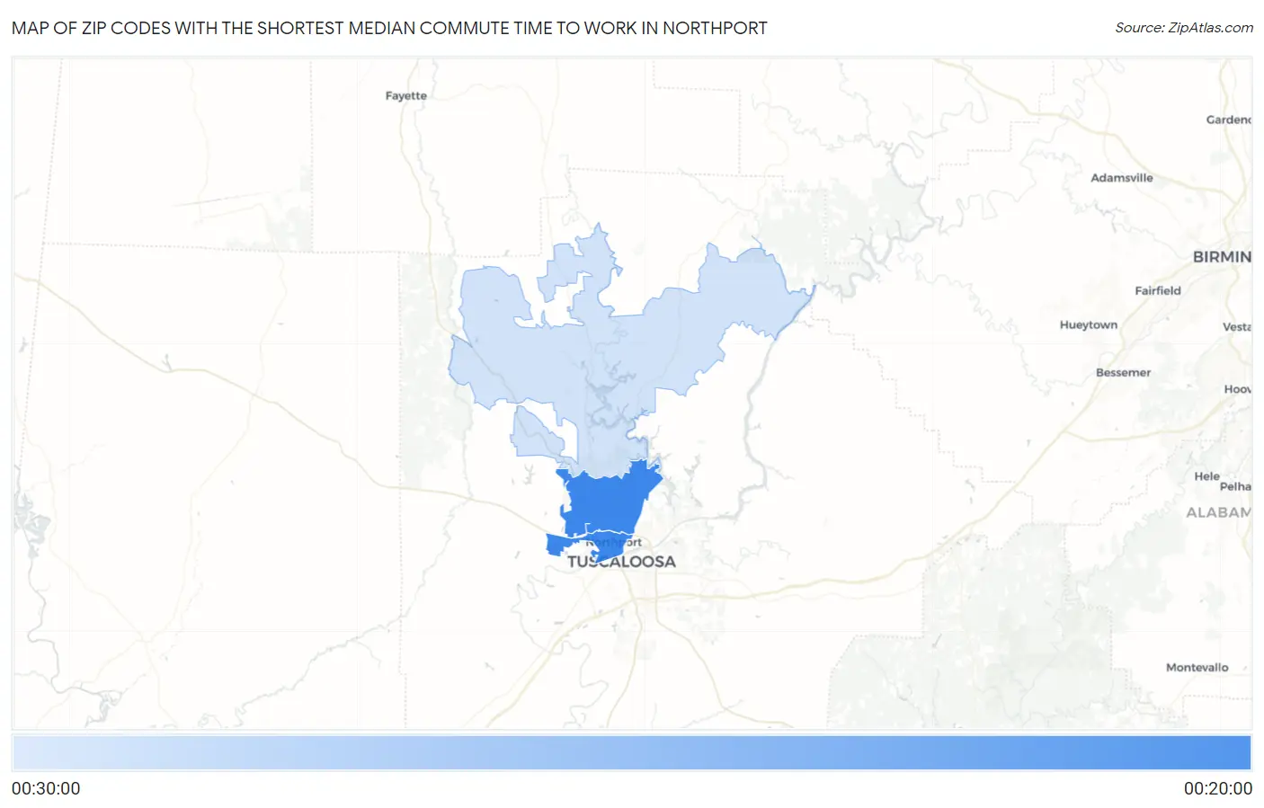Zip Codes with the Shortest Median Commute Time to Work in Northport Map