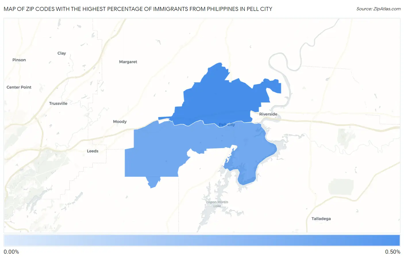 Zip Codes with the Highest Percentage of Immigrants from Philippines in Pell City Map
