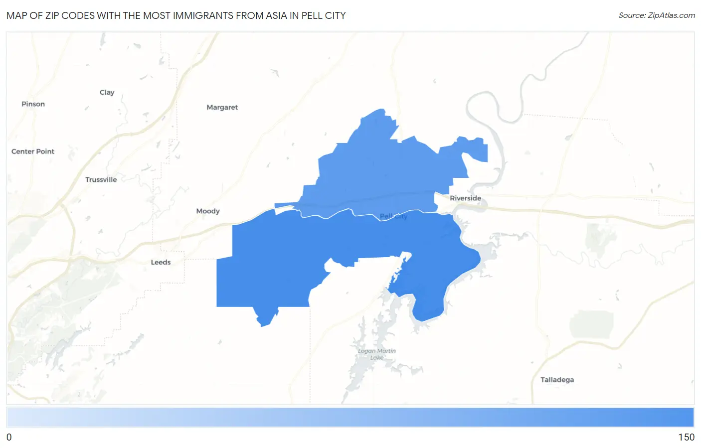 Zip Codes with the Most Immigrants from Asia in Pell City Map