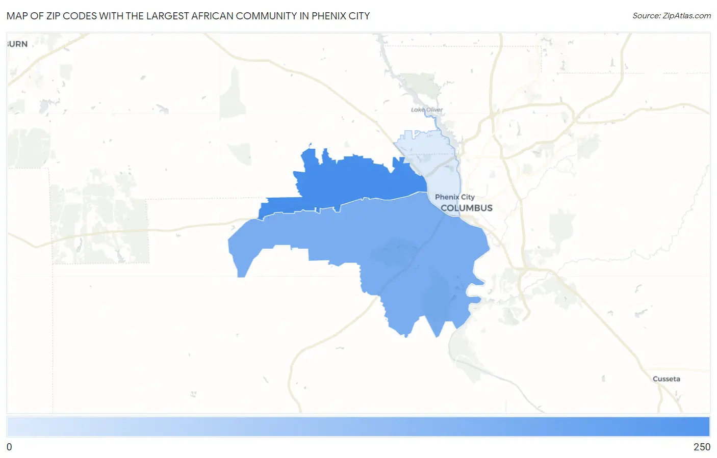 Zip Codes with the Largest African Community in Phenix City Map