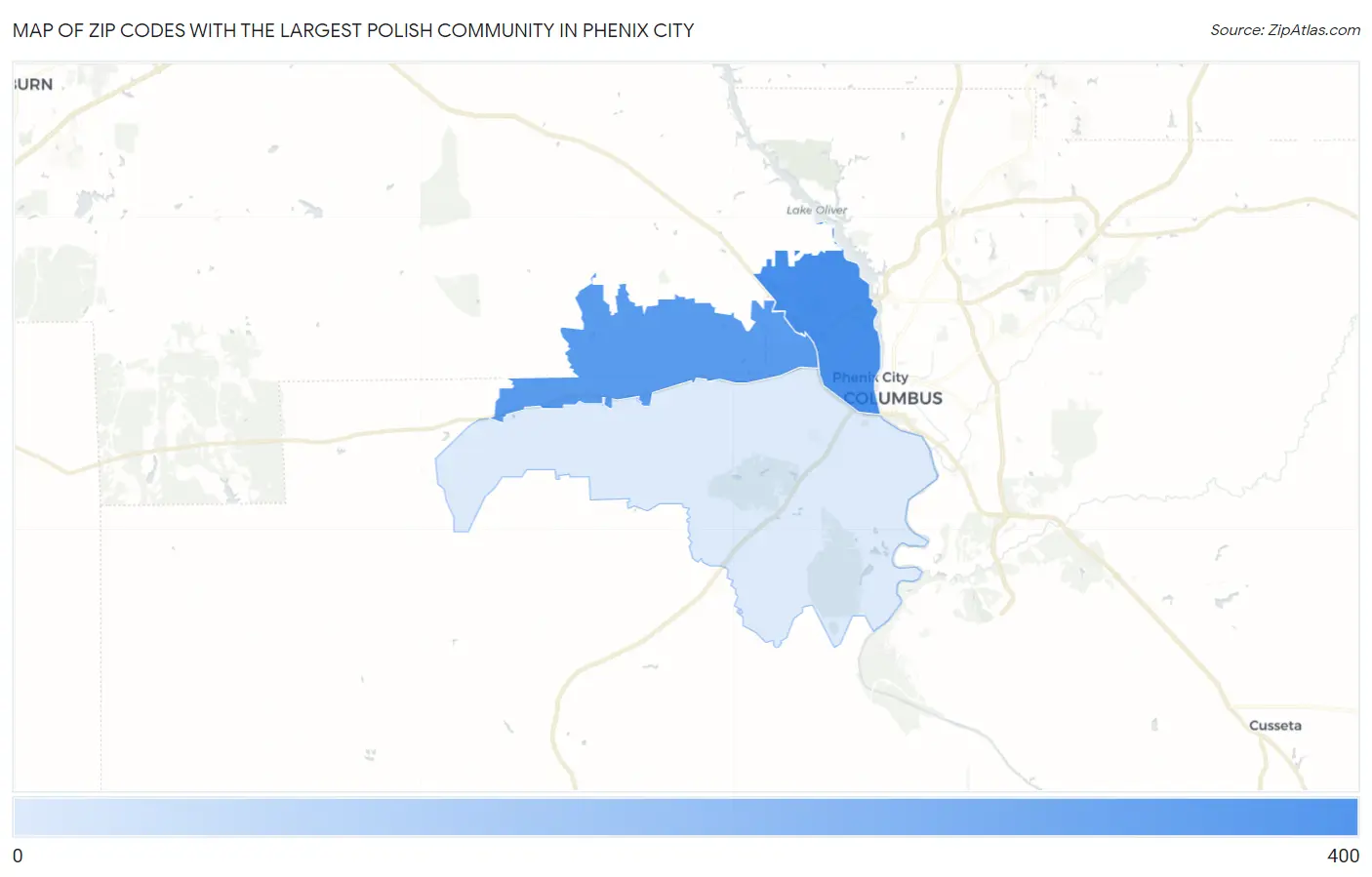 Zip Codes with the Largest Polish Community in Phenix City Map