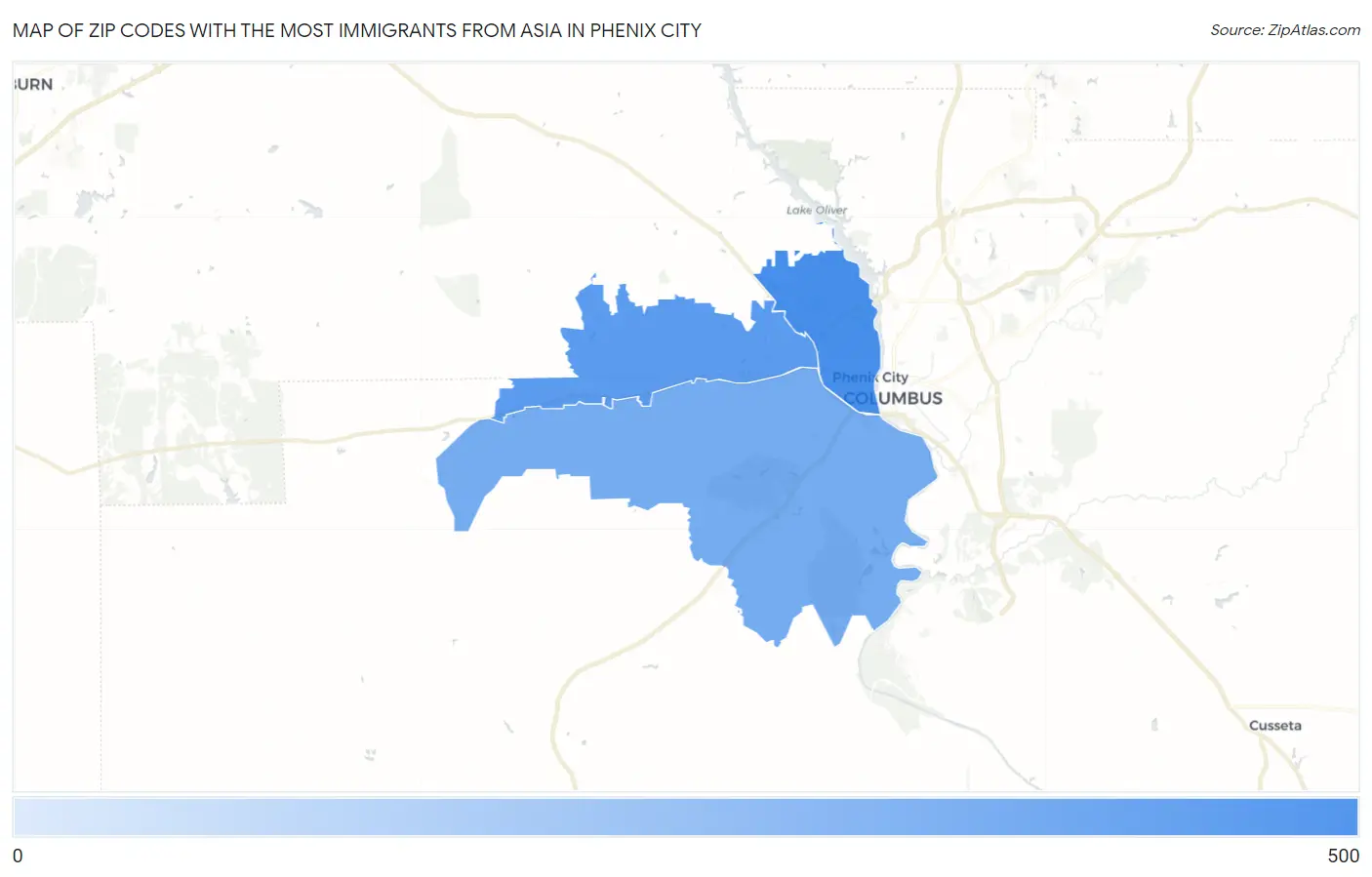 Zip Codes with the Most Immigrants from Asia in Phenix City Map