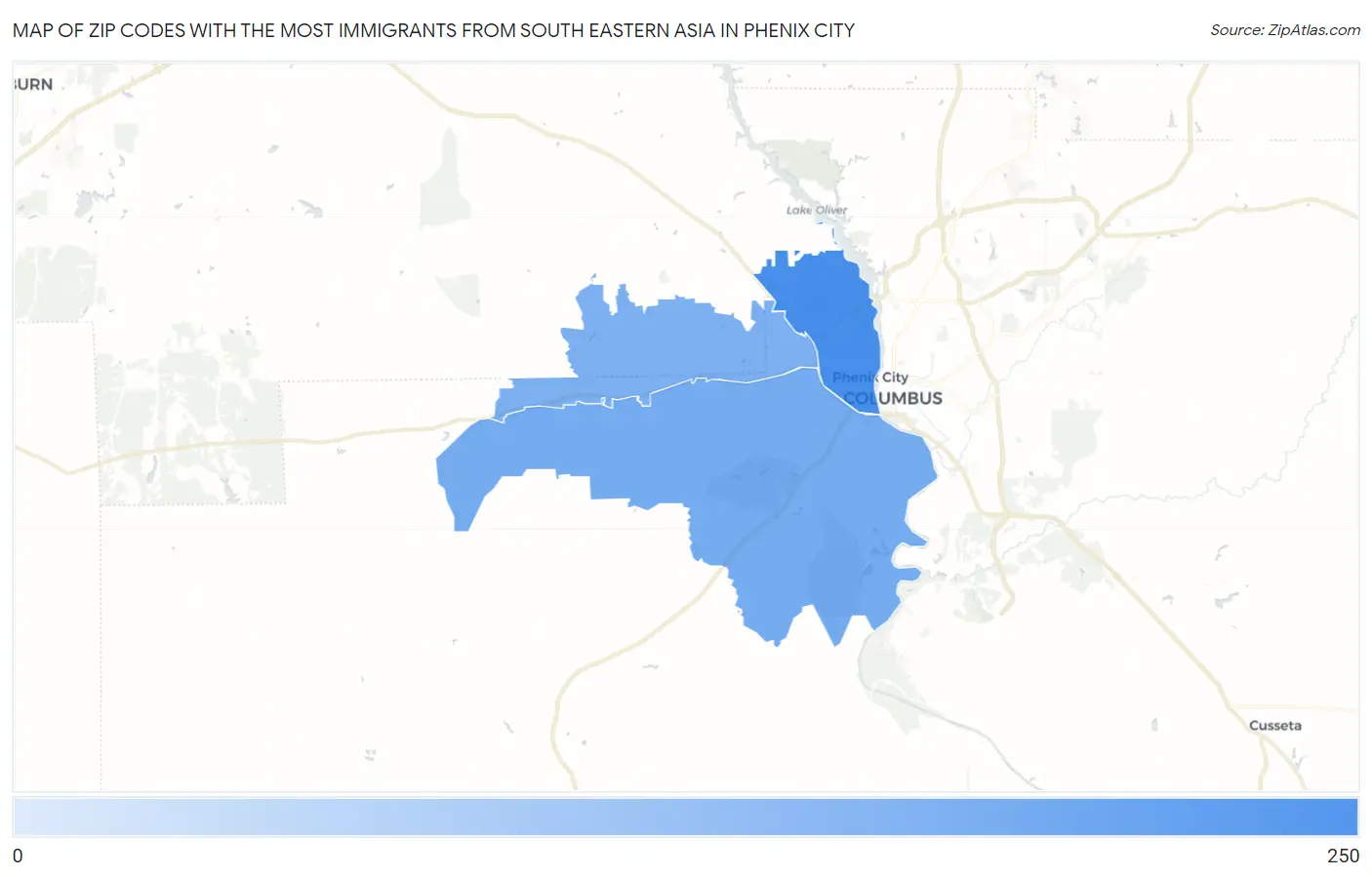Zip Codes with the Most Immigrants from South Eastern Asia in Phenix City Map
