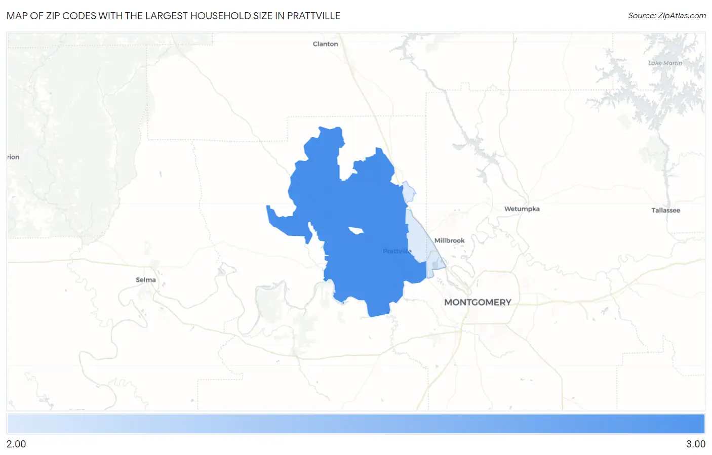 Zip Codes with the Largest Household Size in Prattville Map