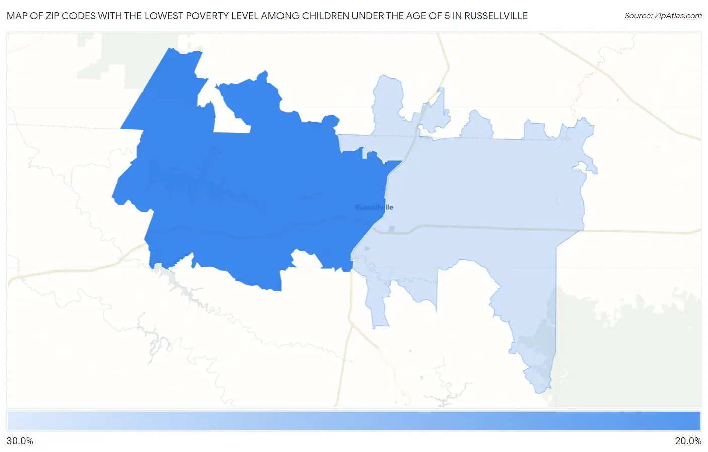 Zip Codes with the Lowest Poverty Level Among Children Under the Age of 5 in Russellville Map