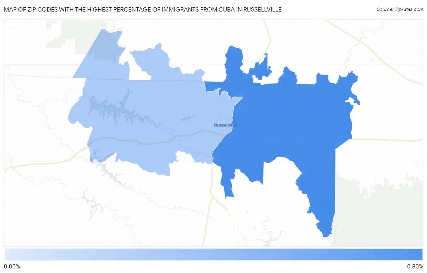 Zip Codes with the Highest Percentage of Immigrants from Cuba in Russellville Map
