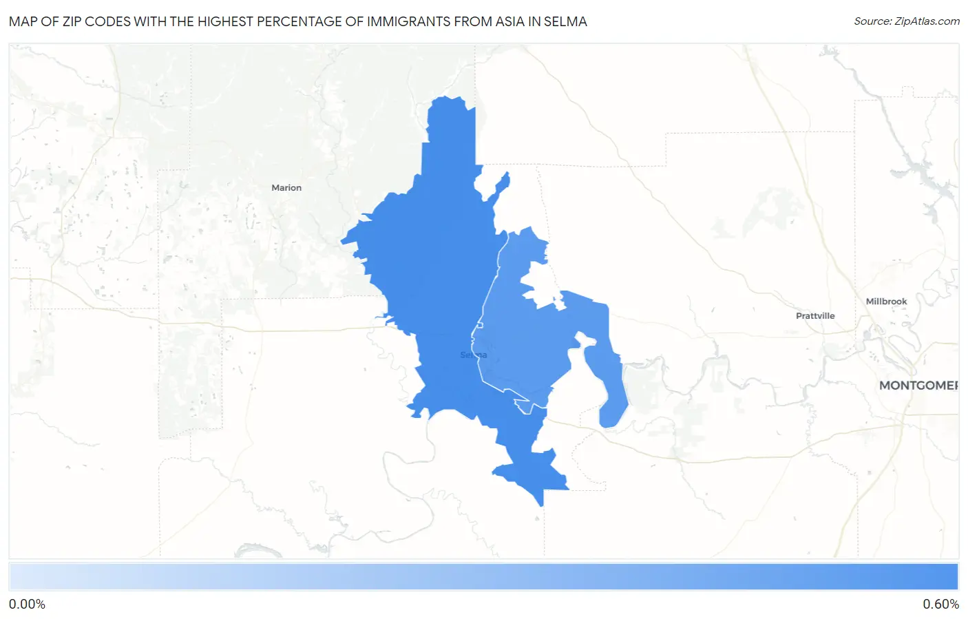 Zip Codes with the Highest Percentage of Immigrants from Asia in Selma Map